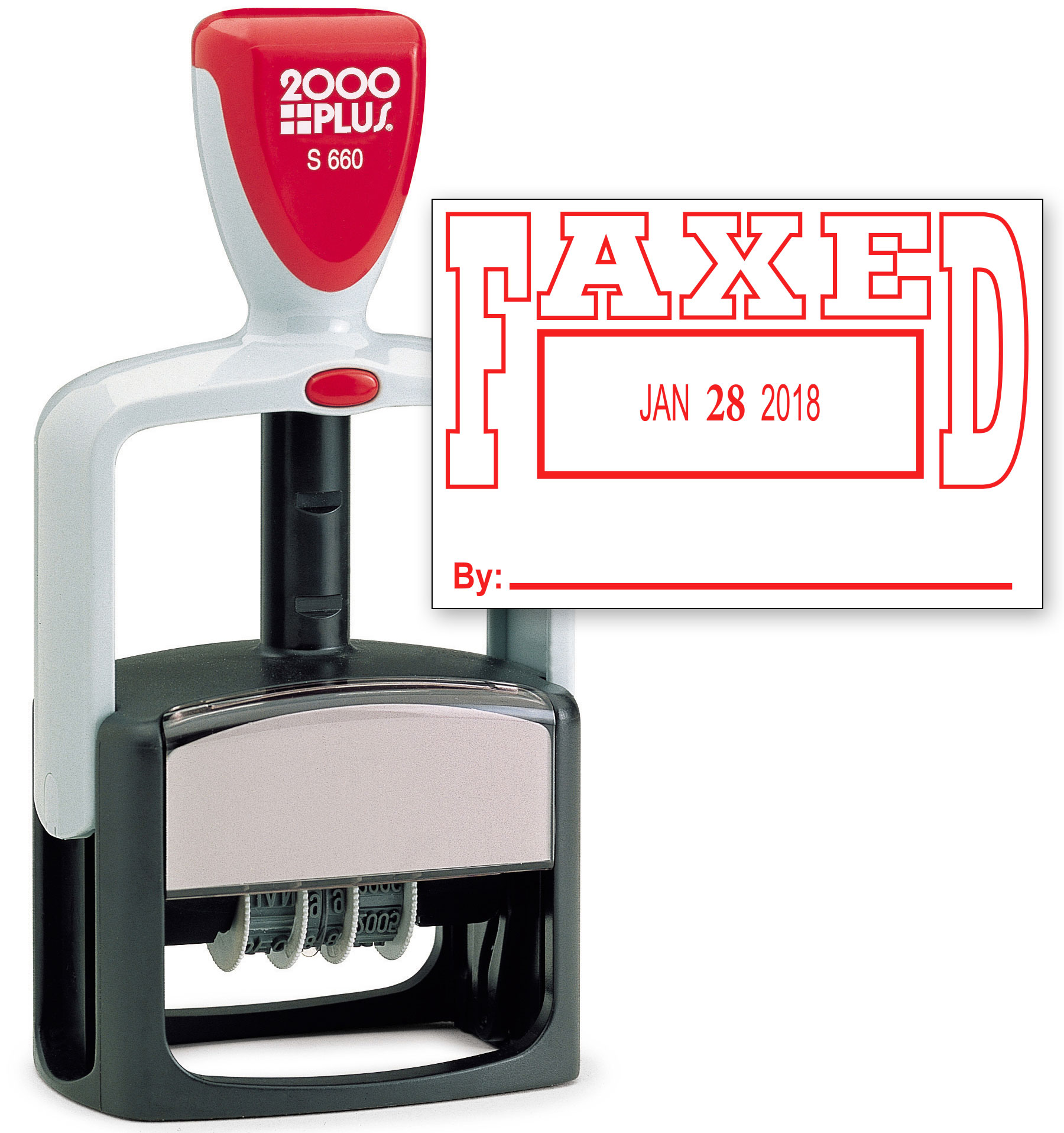 2000 PLUS Heavy Duty Style 2-Color Date Stamp with FAXED self inking stamp - Red Ink