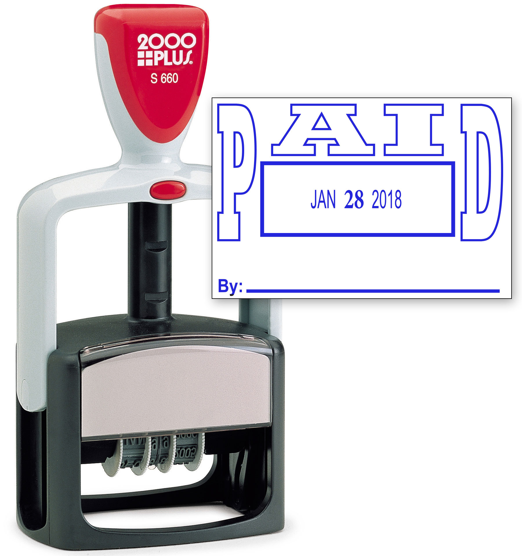2000 PLUS Heavy Duty Style 2-Color Date Stamp with PAID self inking stamp - Blue Ink