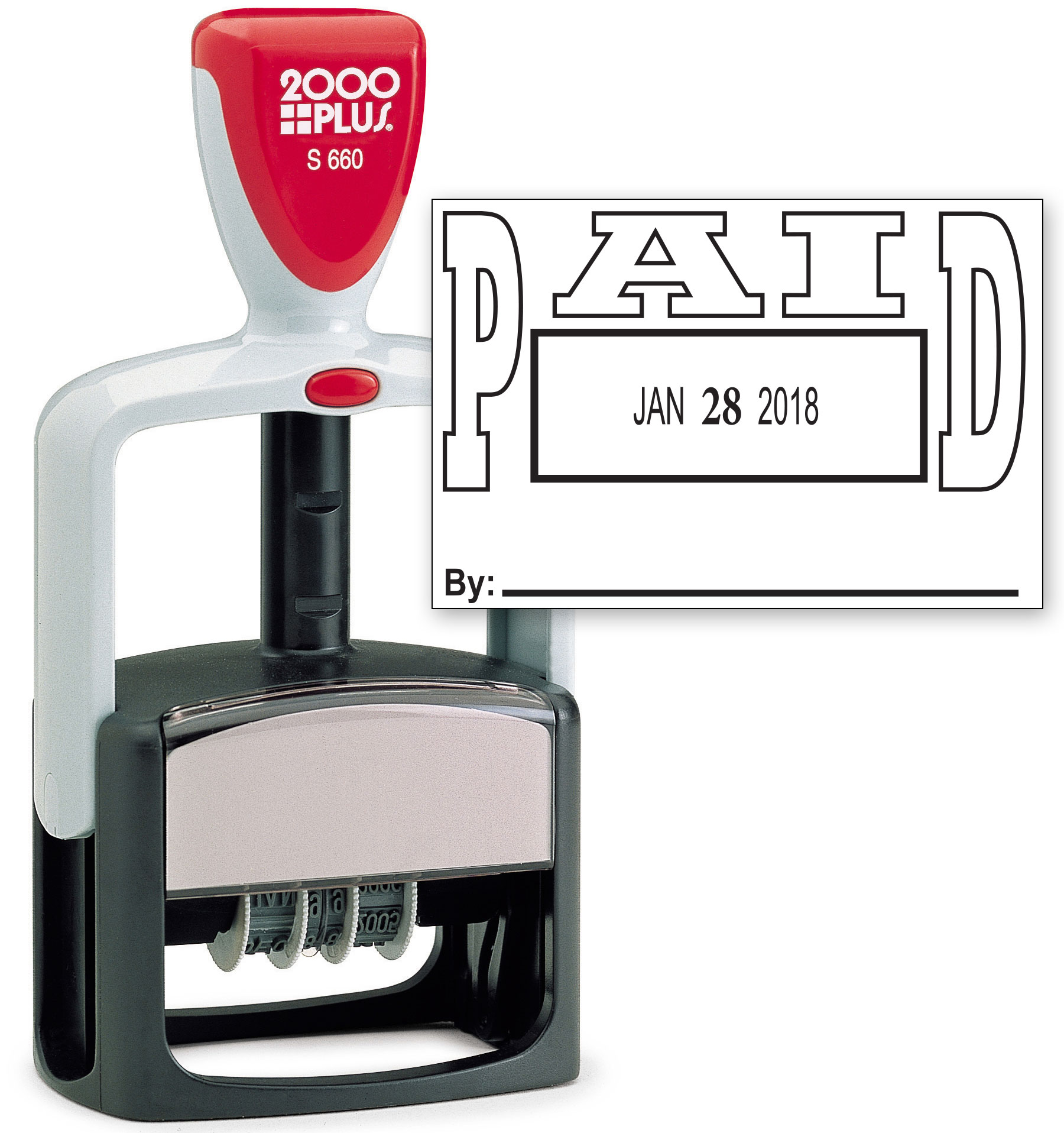 2000 PLUS Heavy Duty Style 2-Color Date Stamp with PAID self inking stamp - Black Ink