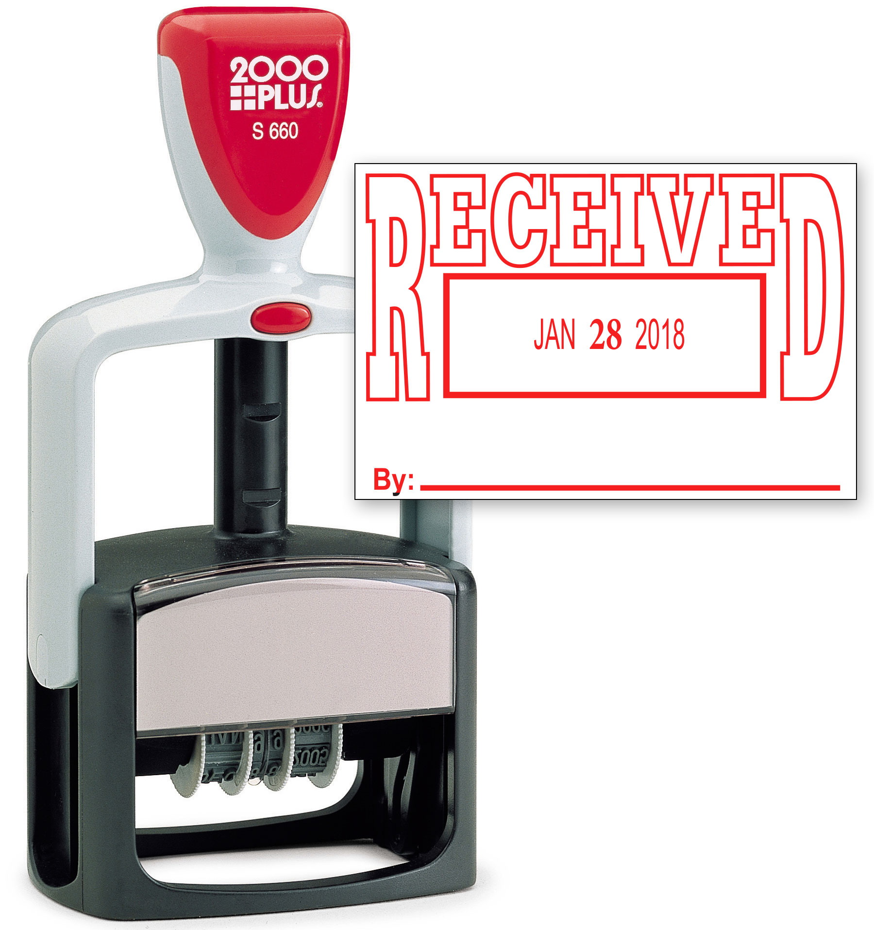 2000 PLUS Heavy Duty Style 2-Color Date Stamp with RECEIVED self inking stamp - Red Ink